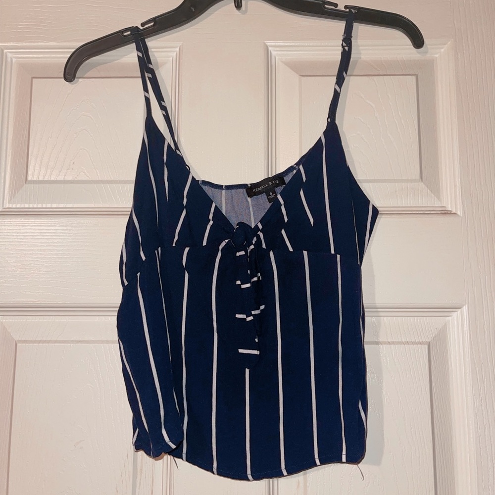 Kendall & Kylie, Size S, Navy Striped Crop Tank